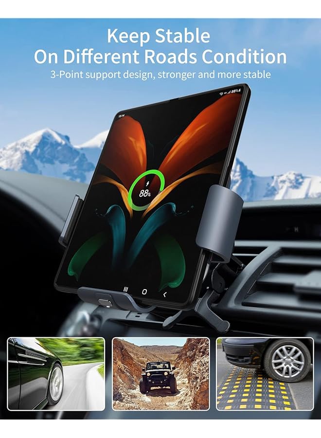 شاحن سيارة لاسلكي مع حامل لهاتف Samsung Galaxy Z Fold 6/5/4/3/2، شحن سريع، متوافق مع Qi، حامل على فتحة التهوية/لوحة القيادة - Image 3