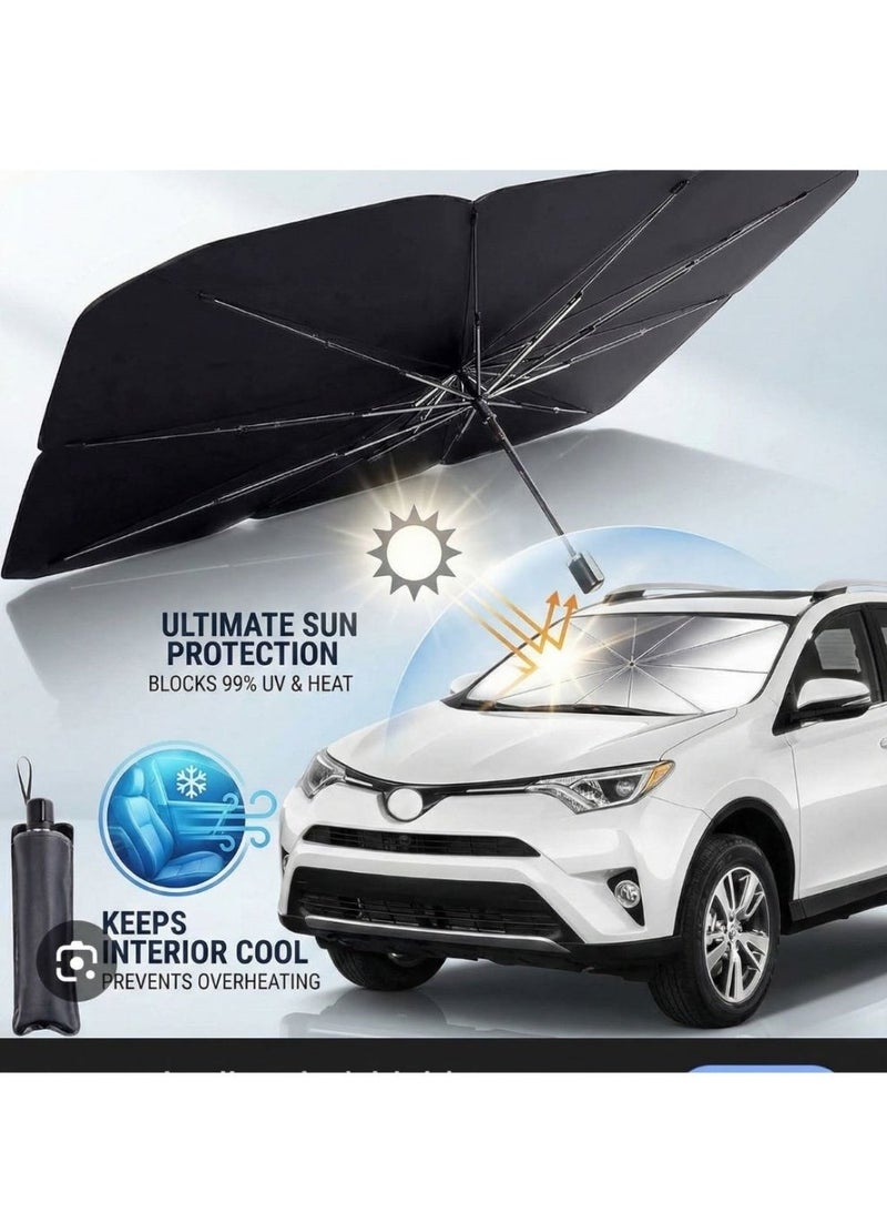 فريش مظلة تظليل زجاج السيارة الأمامي القابلة للطي مع معطر هواء – حماية من الأشعة فوق البنفسجية، تقليل للحرارة، ورائحة منعشة تدوم طويلاً - Image 2