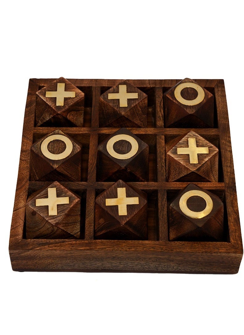 Games XO board game, handmade, made of wood, divided into squares, with the symbols X and O drawn on them, and characterized by its wooden base, which makes it rest on the table or on the floor.  - Image 1