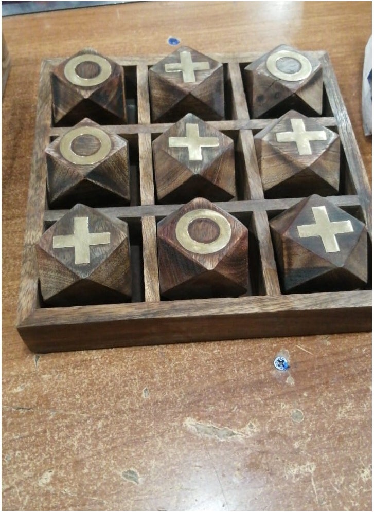 Games XO board game, handmade, made of wood, divided into squares, with the symbols X and O drawn on them, and characterized by its wooden base, which makes it rest on the table or on the floor.  - Image 3