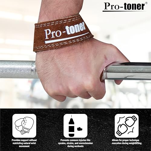 Protoner Premium Leather Lifting Wrist Straps, 1.5 inch Width, 48 cm Length, Brown (Brown) - Image 4
