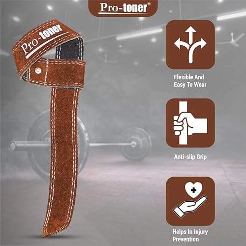 Protoner Premium Leather Lifting Wrist Straps, 1.5 inch Width, 48 cm Length, Brown (Brown) - Image 2