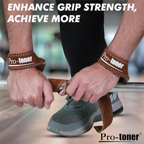 Protoner Premium Leather Lifting Wrist Straps, 1.5 inch Width, 48 cm Length, Brown (Brown) - Image 5