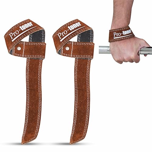 Protoner Premium Leather Lifting Wrist Straps, 1.5 inch Width, 48 cm Length, Brown (Brown) - Image 1