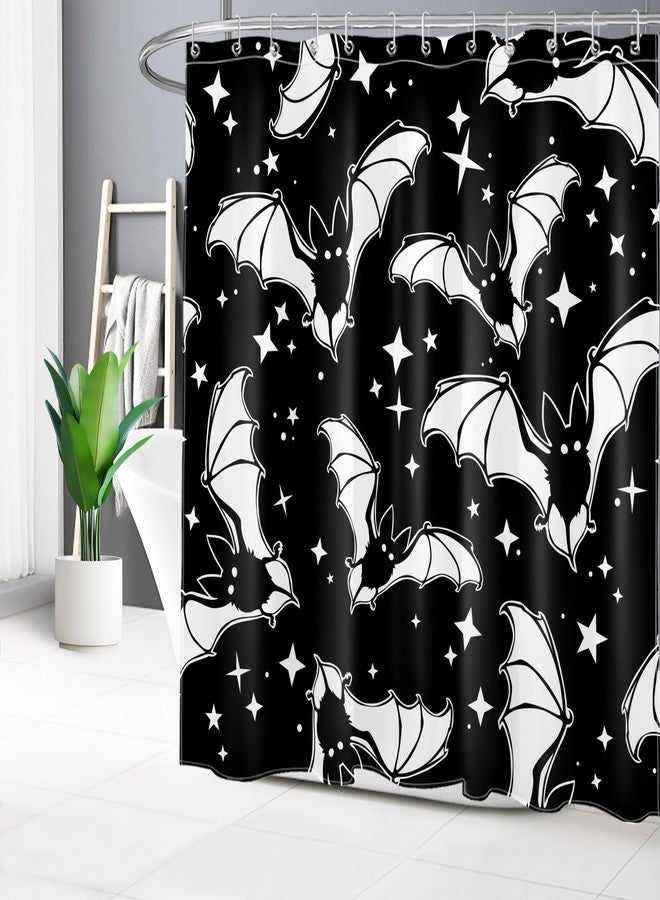 LB Spooky Halloween Shower Curtain Decor, Gothic Horror Halloween Black and White Bats Shower Curtains 72X72 inch Polyester Fabric Bathroom Decoration Bath Curtains Hooks Included - Image 2