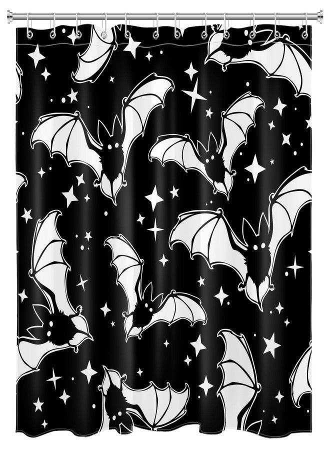 LB Spooky Halloween Shower Curtain Decor, Gothic Horror Halloween Black and White Bats Shower Curtains 72X72 inch Polyester Fabric Bathroom Decoration Bath Curtains Hooks Included - Image 4