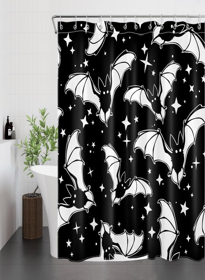 LB Spooky Halloween Shower Curtain Decor, Gothic Horror Halloween Black and White Bats Shower Curtains 72X72 inch Polyester Fabric Bathroom Decoration Bath Curtains Hooks Included - Image 3