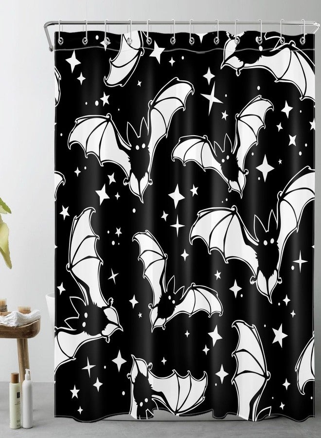 LB Spooky Halloween Shower Curtain Decor, Gothic Horror Halloween Black and White Bats Shower Curtains 72X72 inch Polyester Fabric Bathroom Decoration Bath Curtains Hooks Included - Image 1