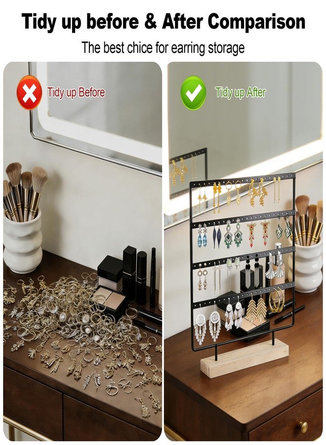 TENINYU Earring Holder Organizer, TENINYU 66 Holes Pierced Large Earrings Holder Stand for Hanging Earrings, Earring Display Stand, Earring Organizer Stand, Earring Tree (Black, 4 Tier) - Image 4