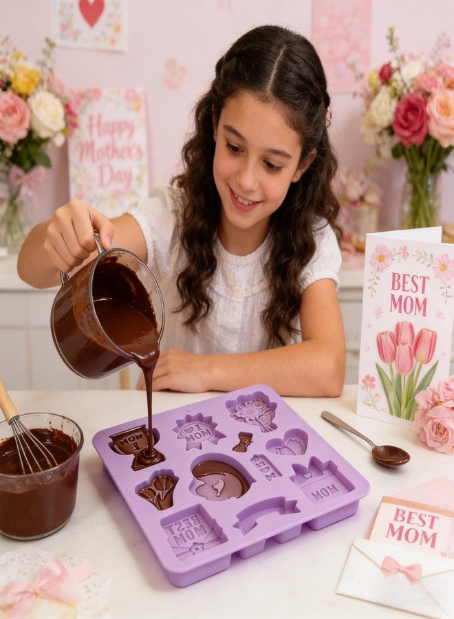Dreplfn Mother's Day Silicone Mold 2Pcs Heart Silicone Molds Flower Chocolate Candy Molds with I Love Mom Best Mom Baking Mold for Baking Cake Jelly Pudding Fondant Muffin Soap Candle Ice - Image 2