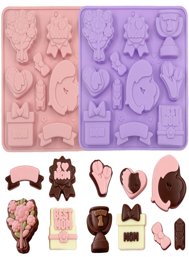 Dreplfn Mother's Day Silicone Mold 2Pcs Heart Silicone Molds Flower Chocolate Candy Molds with I Love Mom Best Mom Baking Mold for Baking Cake Jelly Pudding Fondant Muffin Soap Candle Ice - Image 1