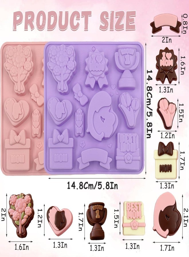 Dreplfn Mother's Day Silicone Mold 2Pcs Heart Silicone Molds Flower Chocolate Candy Molds with I Love Mom Best Mom Baking Mold for Baking Cake Jelly Pudding Fondant Muffin Soap Candle Ice - Image 5