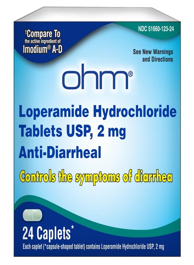Ohm Loperamide Hydrochloride 2mg Caplets (24 Count) - Anti Diarrhea Pills for Adults, Effective Stomach Relief, Antidiarrheal Pills, Fast Acting Travel Medicine - Image 1