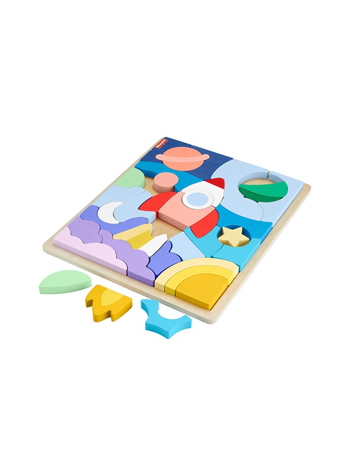 Fisher-Price Wood Preschool Toy Space Blocks Jigsaw Puzzle, 42 Wooden Pieces For Stacking & Sorting Play Kids Ages 3+ Years  - Image 4