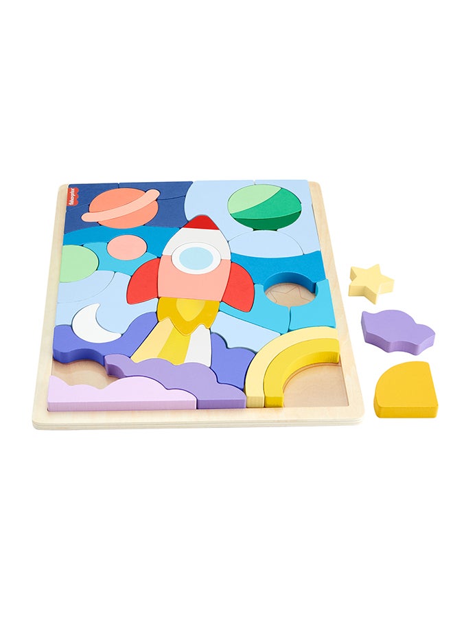 Fisher-Price Wood Preschool Toy Space Blocks Jigsaw Puzzle, 42 Wooden Pieces For Stacking & Sorting Play Kids Ages 3+ Years  - Image 2