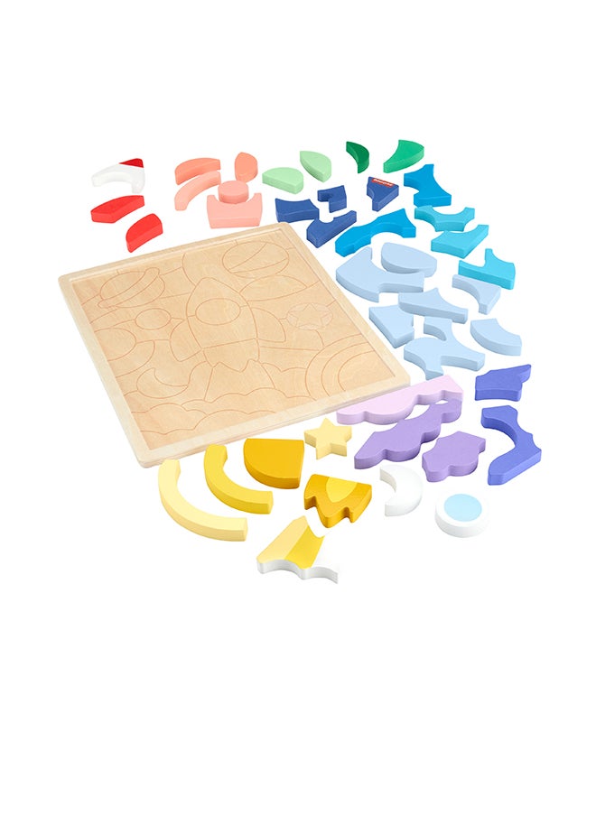 Fisher-Price Wood Preschool Toy Space Blocks Jigsaw Puzzle, 42 Wooden Pieces For Stacking & Sorting Play Kids Ages 3+ Years  - Image 3