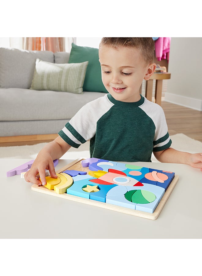 Fisher-Price Wood Preschool Toy Space Blocks Jigsaw Puzzle, 42 Wooden Pieces For Stacking & Sorting Play Kids Ages 3+ Years  - Image 5