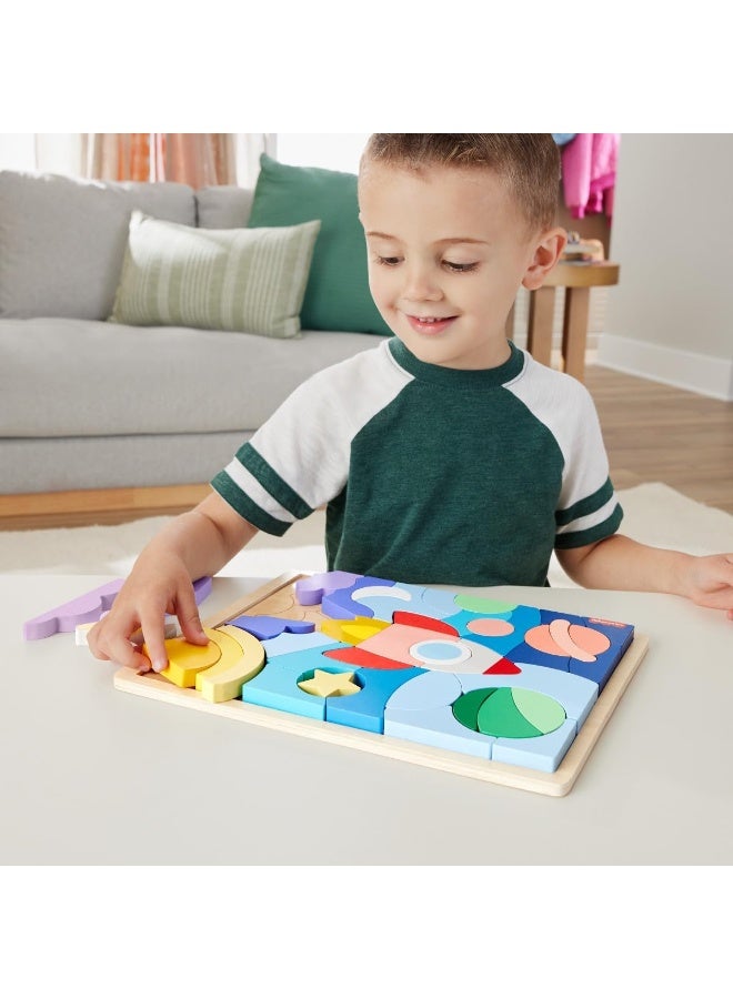 Fisher-Price ​Preschool Toy Wooden Space Jigsaw Puzzle With Stacking Blocks, 42 Wood Pieces For Sorting Play Ages 3+ Years  - Image 2