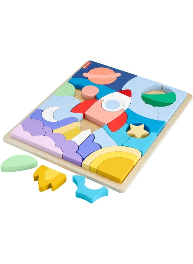 Fisher-Price ​Preschool Toy Wooden Space Jigsaw Puzzle With Stacking Blocks, 42 Wood Pieces For Sorting Play Ages 3+ Years  - Image 4