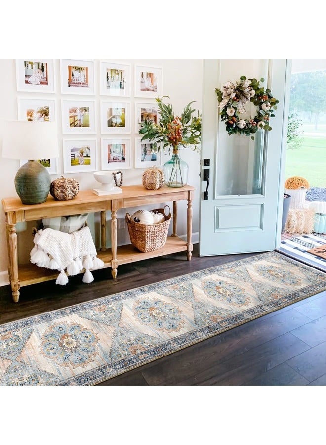TOPRUUG Washable Runner Rug 2x12 - Hallway Runner Rug Kitchen Rugs and Mats Non Skid Washable Waterproof Carpet Runner for Living Room Bedroom Bathroom (Blue, 2X12) - Image 4