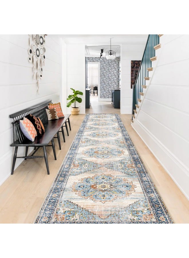 TOPRUUG Washable Runner Rug 2x12 - Hallway Runner Rug Kitchen Rugs and Mats Non Skid Washable Waterproof Carpet Runner for Living Room Bedroom Bathroom (Blue, 2X12) - Image 1
