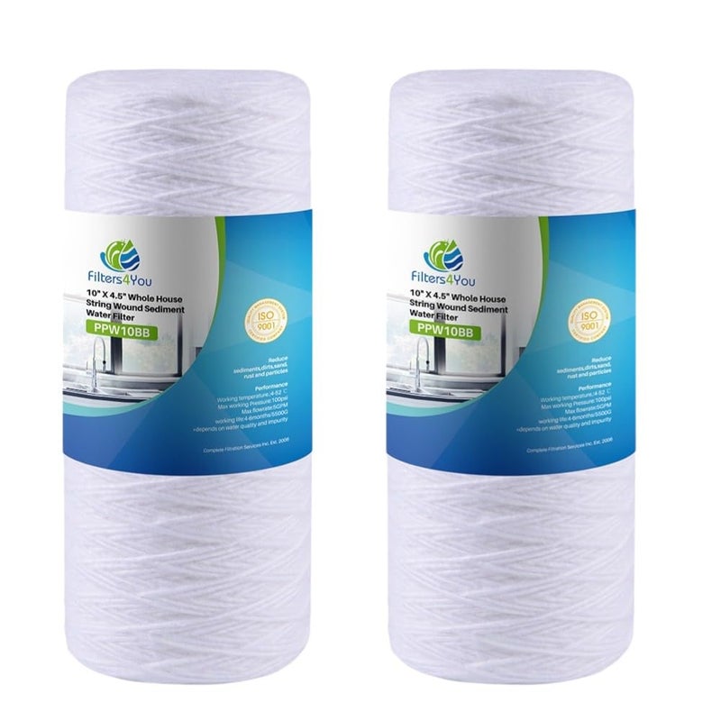 CFS  5 Micron  45 x 10 String Wound Water Filter Cartridges Compatible with 84637 WPX5BB97P PC10 35521445 35521545 WP10BB97P WP5BB97P Models  Whole House Replacement Cartridge  2 Pack