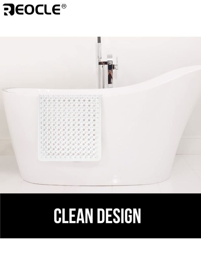 REOCLE Bath Tub Shower Mat with Suction Cups and Drain Hole Design Machine Washable Tub Liner with Non-Slip Surface for Bathroom Safety - Image 4
