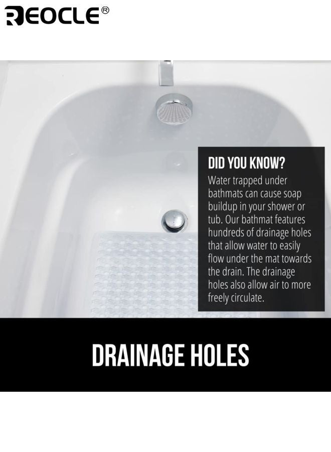 REOCLE Bath Tub Shower Mat with Suction Cups and Drain Hole Design Machine Washable Tub Liner with Non-Slip Surface for Bathroom Safety - Image 3