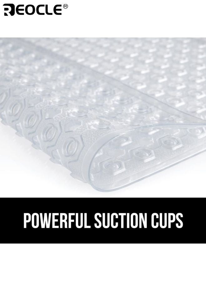REOCLE Bath Tub Shower Mat with Suction Cups and Drain Hole Design Machine Washable Tub Liner with Non-Slip Surface for Bathroom Safety - Image 2