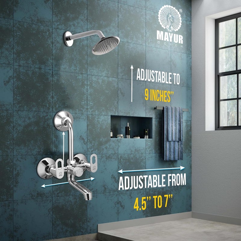 MAYUR ÖCICH Brass Wall Mixer Tap for Bathroom with Overhead Shower Arrangement (Milano) | Chrome Finish, Hot & Cold Water Mixer, 10-Year Warranty - Image 2
