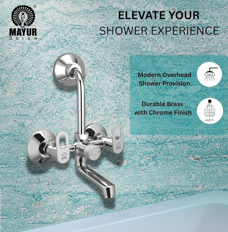 MAYUR ÖCICH Brass Wall Mixer Tap for Bathroom with Overhead Shower Arrangement (Milano) | Chrome Finish, Hot & Cold Water Mixer, 10-Year Warranty - Image 3