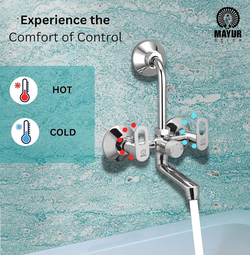 MAYUR ÖCICH Brass Wall Mixer Tap for Bathroom with Overhead Shower Arrangement (Milano) | Chrome Finish, Hot & Cold Water Mixer, 10-Year Warranty - Image 5