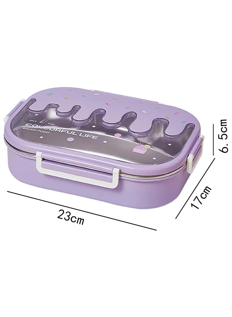Twisoo - Twisoo Creative 2 Compartment Stainless Steel Lunch Box BPA Free Leakproof Clip Lock Ideal for Ice Cream and Steel Food Container Kids School Lunch box (Purple ) - Image 1