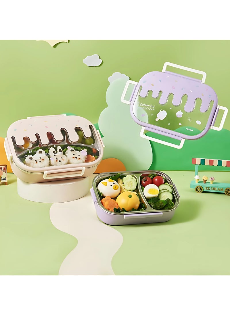 Twisoo - Twisoo Creative 2 Compartment Stainless Steel Lunch Box BPA Free Leakproof Clip Lock Ideal for Ice Cream and Steel Food Container Kids School Lunch box (Purple ) - Image 1