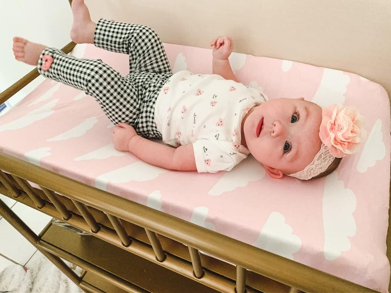 BaeBae Goods Changing Pad Cover Set | Pink Clouds | Cradle Bassinet Sheets/Change Table Covers for Boys & Girls | Super Soft 100% Jersey Knit Cotton | Pink and White | 150 GSM | 3 Pack - Image 2