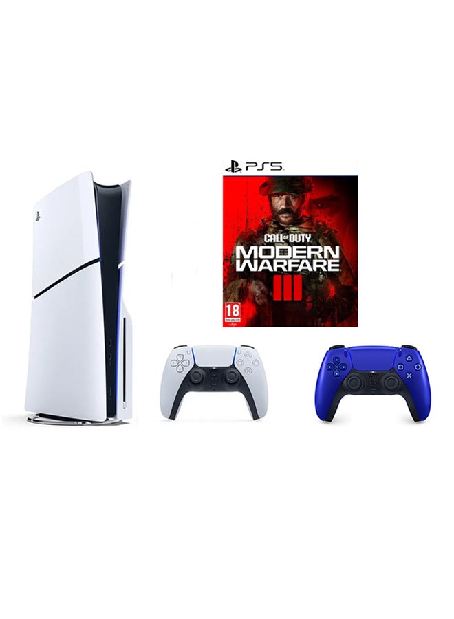 Sony PlayStation 5 Slim Disc Console with Extra Blue Controller and Call of Duty: Modern Warfare III Bundle - Image 1