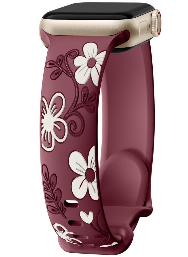Witzon Cute Floral Band Compatible with Apple Watch Bands For Women 42mm 41mm 40mm 38mm 44mm 45mm 46mm 49mm, Engraved Flower Soft Silicone Inlay Strap for iWatch Series 11 10 9 8 7 6 5 4 3 2 SE Ultra - Image 1