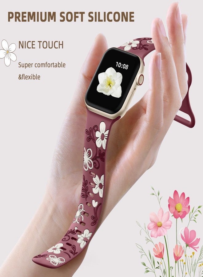 Witzon Cute Floral Band Compatible with Apple Watch Bands For Women 42mm 41mm 40mm 38mm 44mm 45mm 46mm 49mm, Engraved Flower Soft Silicone Inlay Strap for iWatch Series 11 10 9 8 7 6 5 4 3 2 SE Ultra - Image 3
