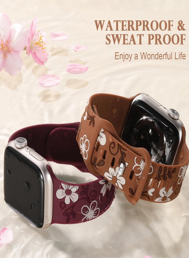 Witzon Cute Floral Band Compatible with Apple Watch Bands For Women 42mm 41mm 40mm 38mm 44mm 45mm 46mm 49mm, Engraved Flower Soft Silicone Inlay Strap for iWatch Series 11 10 9 8 7 6 5 4 3 2 SE Ultra - Image 5