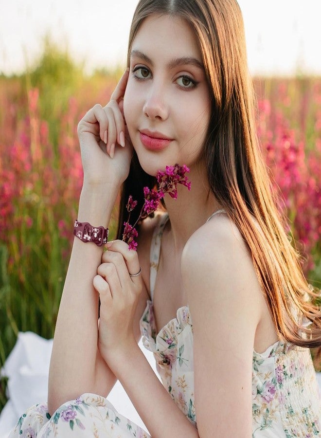 Witzon Cute Floral Band Compatible with Apple Watch Bands For Women 42mm 41mm 40mm 38mm 44mm 45mm 46mm 49mm, Engraved Flower Soft Silicone Inlay Strap for iWatch Series 11 10 9 8 7 6 5 4 3 2 SE Ultra - Image 4