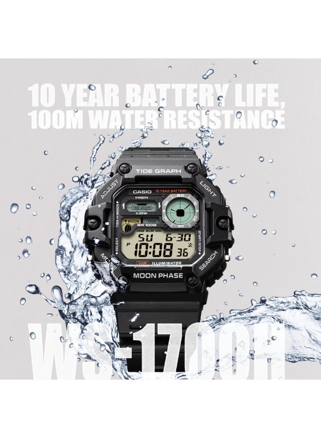 Casio WS-1700H-1AVDF Digital Tide & Moon Phase Watch for Men – 100M Water Resistant, Tide Graph, Moon Data, LED Light, 10-Year Battery, Black Resin Strap - Image 4