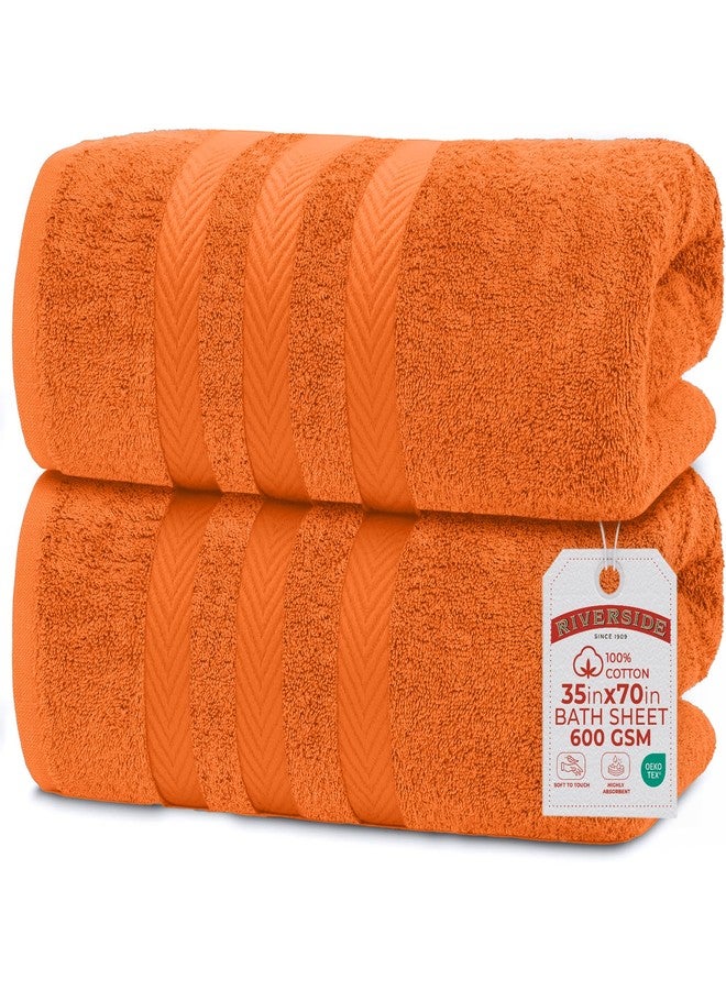 RIVERSIDE Pack of 2 Extra Large Bath Sheets 35 x 70 Inches - 100% Ring Spun Cotton Hotel Quality Oversized Bath Towels - Super Soft, Highly Absorbent & Quicker to Dry - Orange - Image 1