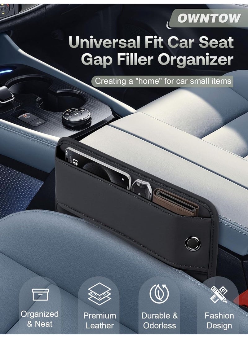 منظمي وحدات التحكم في السيارات, منظمي السيارات الجلدية PU و صندوق تخزين المقعد, صندوق جيوب جانبية وحدة التحكم في السيارات, منظم حشوات فجوة المقعد متعددة الوظائف لمفاتيح المال الهاتفية, العملات النقدية والبطاقات والمحافظ والنظارات الشمسية وزجاجات المشروبات - Image 4