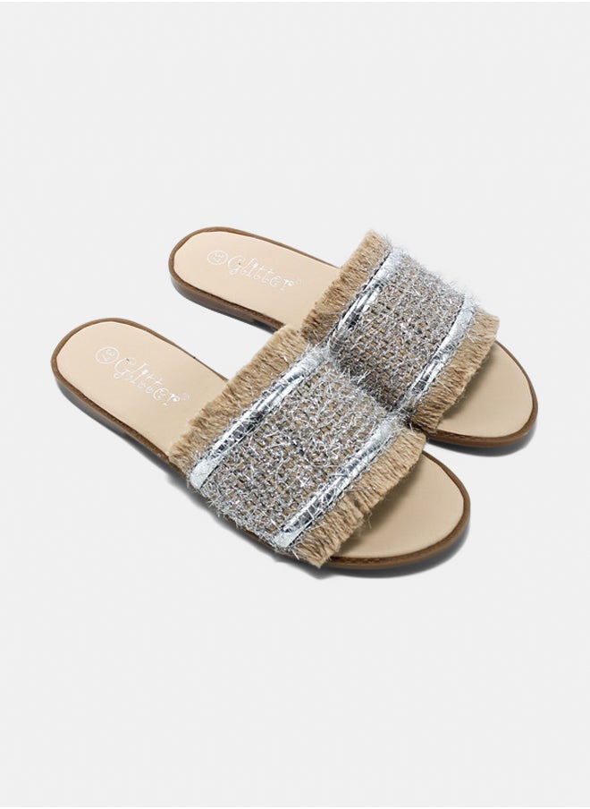 Glitter Glitter Women Slippers - Silver  - Image 1