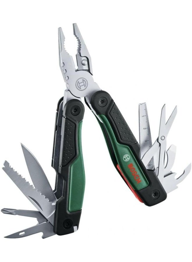 BOSCH 16-in-1 Stainless Steel Multitool with Storage Bag – Heavy-Duty Folding Tool with Pliers, Screwdrivers, Knife, Scissors, Saw, File & More | Ergonomic Grip, Secure Locking, Portable Design (158 x 68 x 25 mm) - Image 1