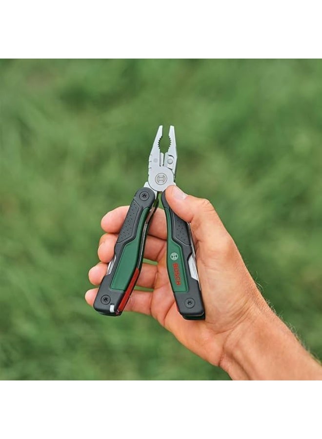 BOSCH 16-in-1 Stainless Steel Multitool with Storage Bag – Heavy-Duty Folding Tool with Pliers, Screwdrivers, Knife, Scissors, Saw, File & More | Ergonomic Grip, Secure Locking, Portable Design (158 x 68 x 25 mm) - Image 2