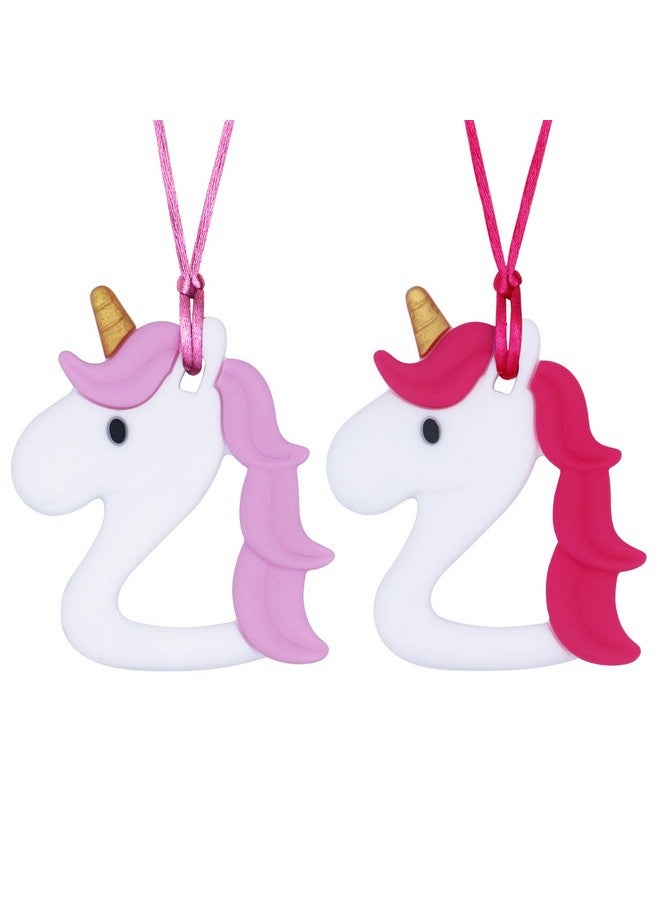 QUALEAP AMBER Unicorn Chew Necklace For Kids Girls Chewing Necklace Teething Necklace Teether Necklace Chew Toys Teething Toys Designed For Chewing Autism Sensory Teether Toy (Pink+Purple) - Image 2