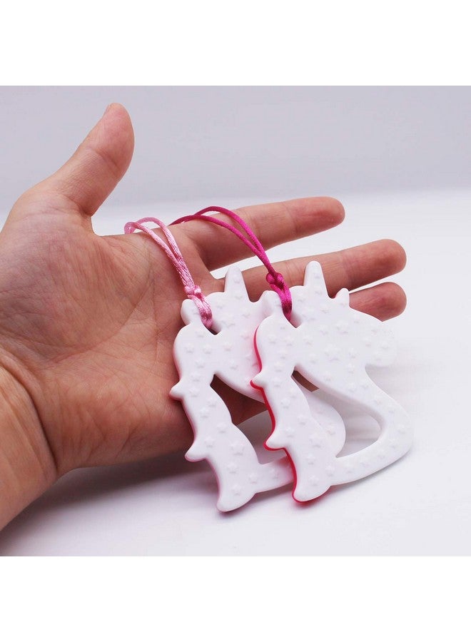 QUALEAP AMBER Unicorn Chew Necklace For Kids Girls Chewing Necklace Teething Necklace Teether Necklace Chew Toys Teething Toys Designed For Chewing Autism Sensory Teether Toy (Pink+Purple) - Image 4