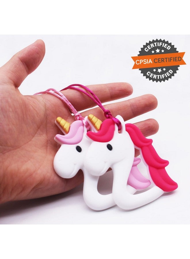 QUALEAP AMBER Unicorn Chew Necklace For Kids Girls Chewing Necklace Teething Necklace Teether Necklace Chew Toys Teething Toys Designed For Chewing Autism Sensory Teether Toy (Pink+Purple) - Image 3