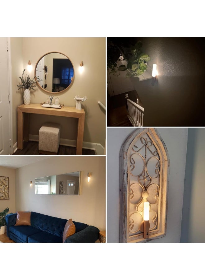 مصباح حائط بتصميم خشبي عتيق وإضاءة ليد ببطارية، مزود بجهاز استشعار حركة وقابل لإعادة الشحن اللاسلكي عبر منفذ USB، ليلي مغناطيسي للأطفال، بجانب السرير بلون أبيض دافئ - Image 4